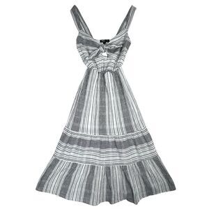 Slate & Willow Tiered Midi Dress Small Black White Stripe Tie Front Boho Cottage